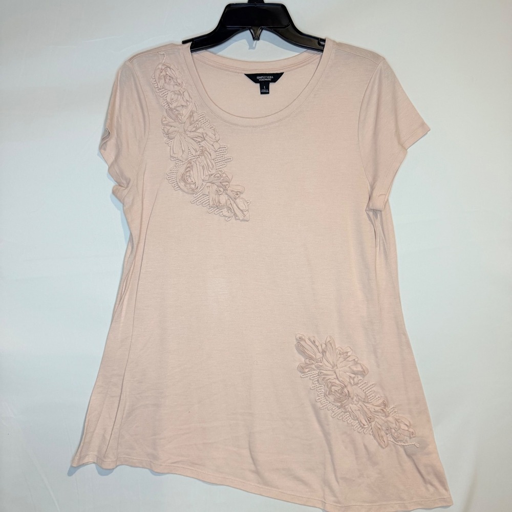 Simply Vera Vera Wang Blush Pink Floral Rosette Asymmetrical Top Large